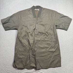 Pronti Button Up Shirt Mens Large Olive Green Good Ribbed Collar Embroidered 90s